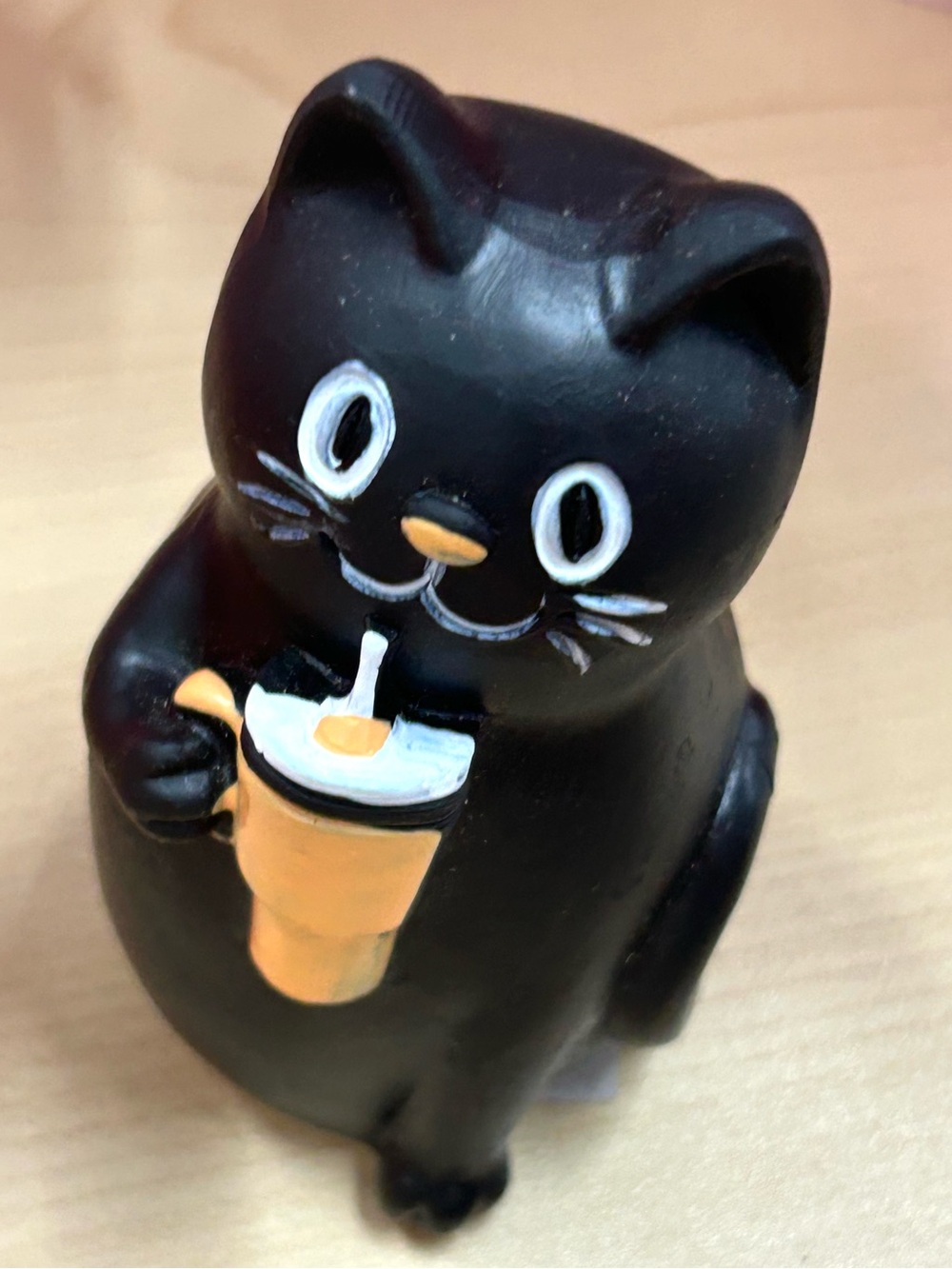 Black Cat Figurine with Yellow Drink Figurine